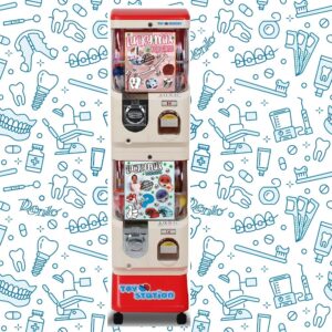 "Toystation toy machine– Children spin a surprise capsule with a coin. Ideal for waiting rooms, children's clinics, restaurants, and other child-friendly locations."